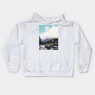 Canadian Landscape with a sky-faced bear Kids Hoodie